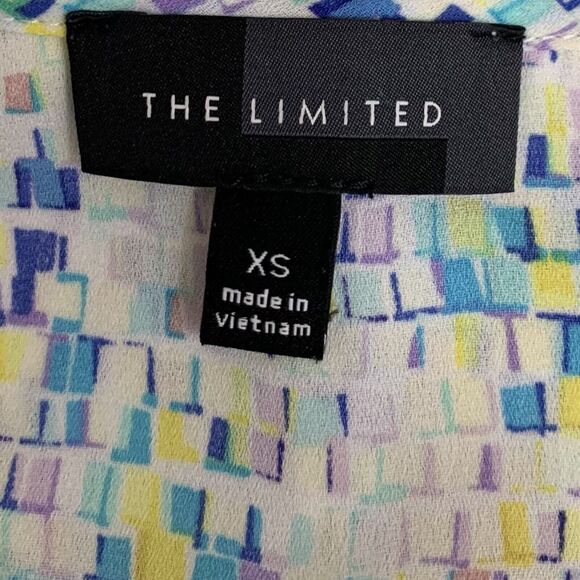 The Limited Top Shirt Women's XS White Multicolor Abstract Tiered Popover Blouse - Picture 5 of 8